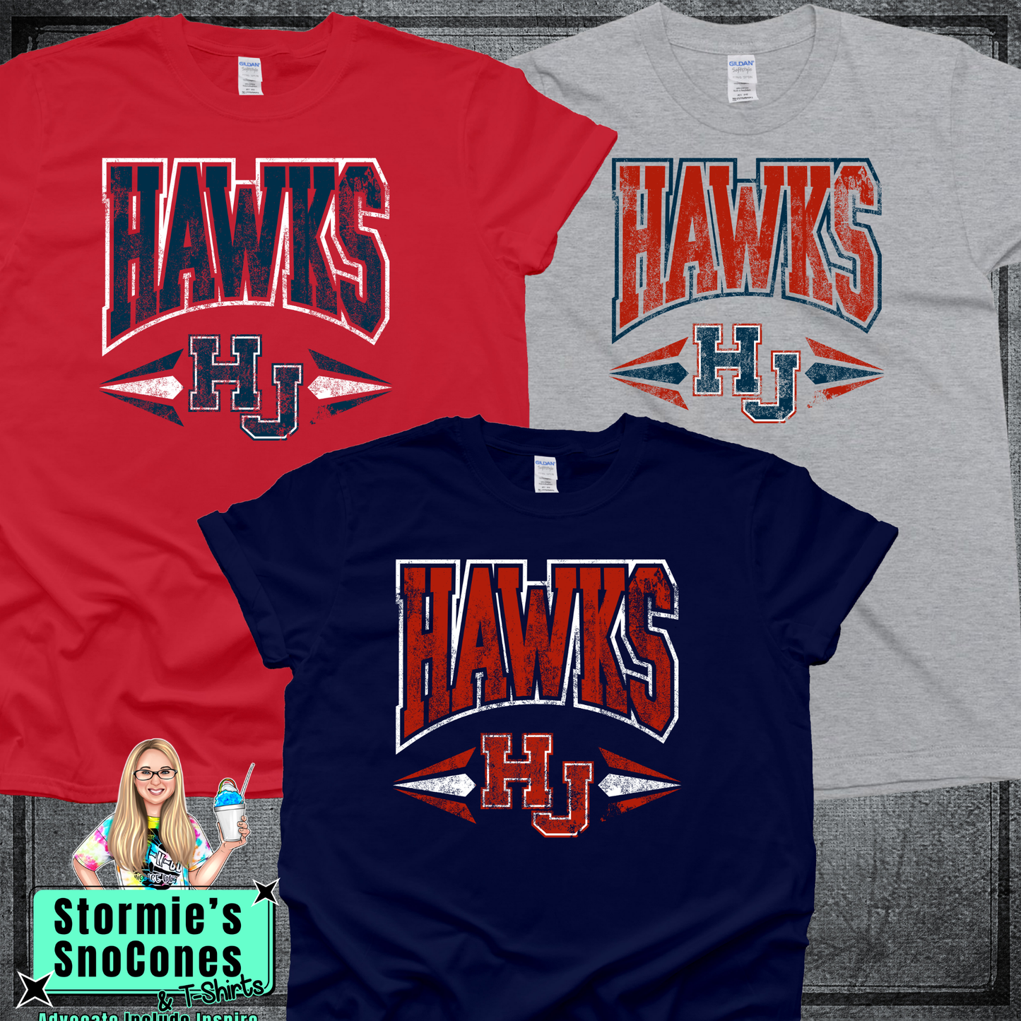 Hawks HJ Distressed Arrows - Dryblend or Dryfit - Short Sleeve Shirt