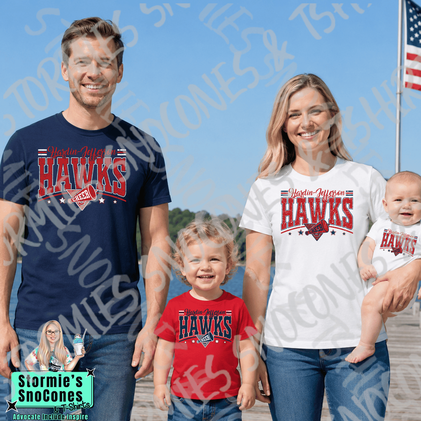 Hawks HJ Cheer Stars Distressed - Dryblend or Dryfit - Short Sleeve Shirt