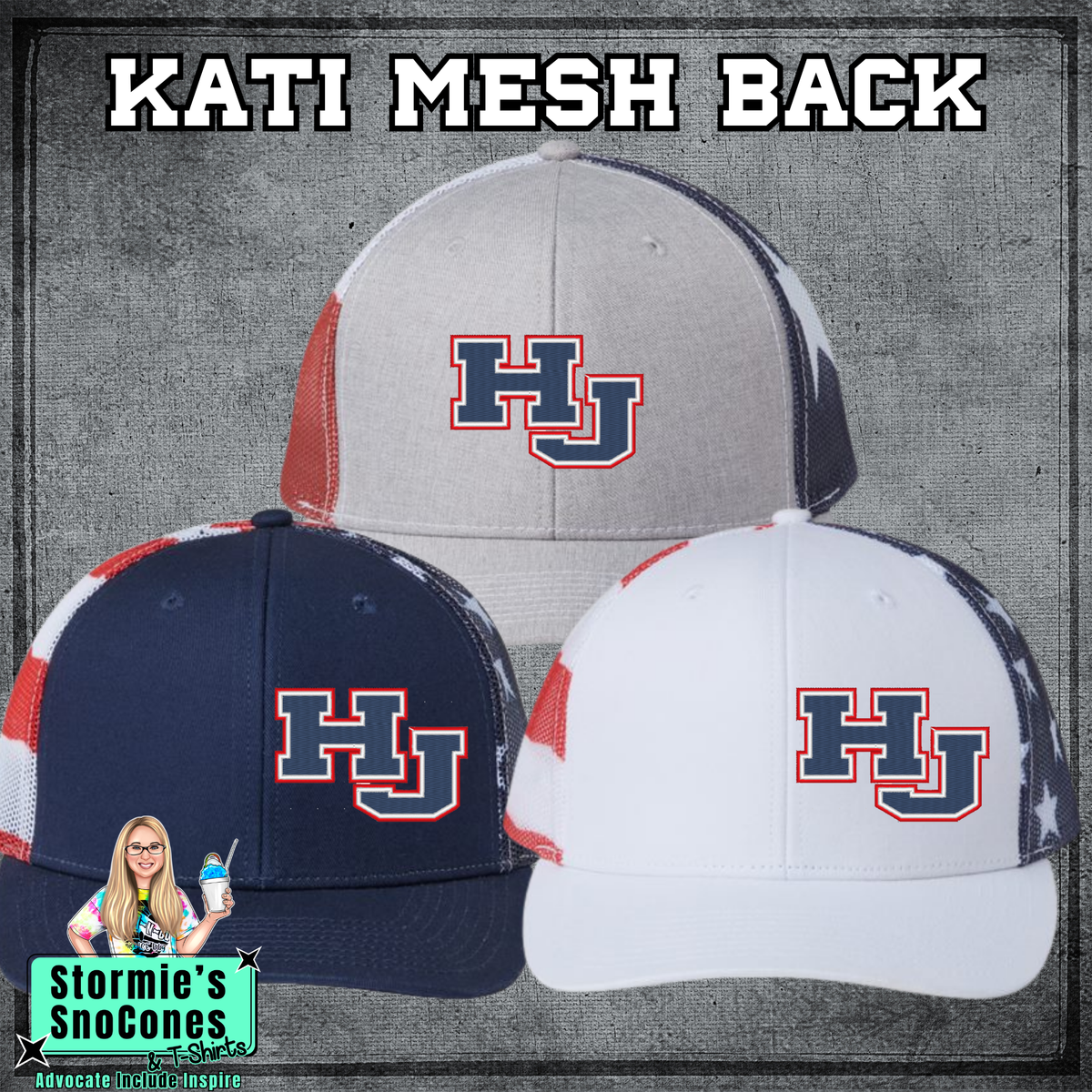 HJ 3 Color Kati Printed Mesh Embroidered Hat - PICK UP ONLY