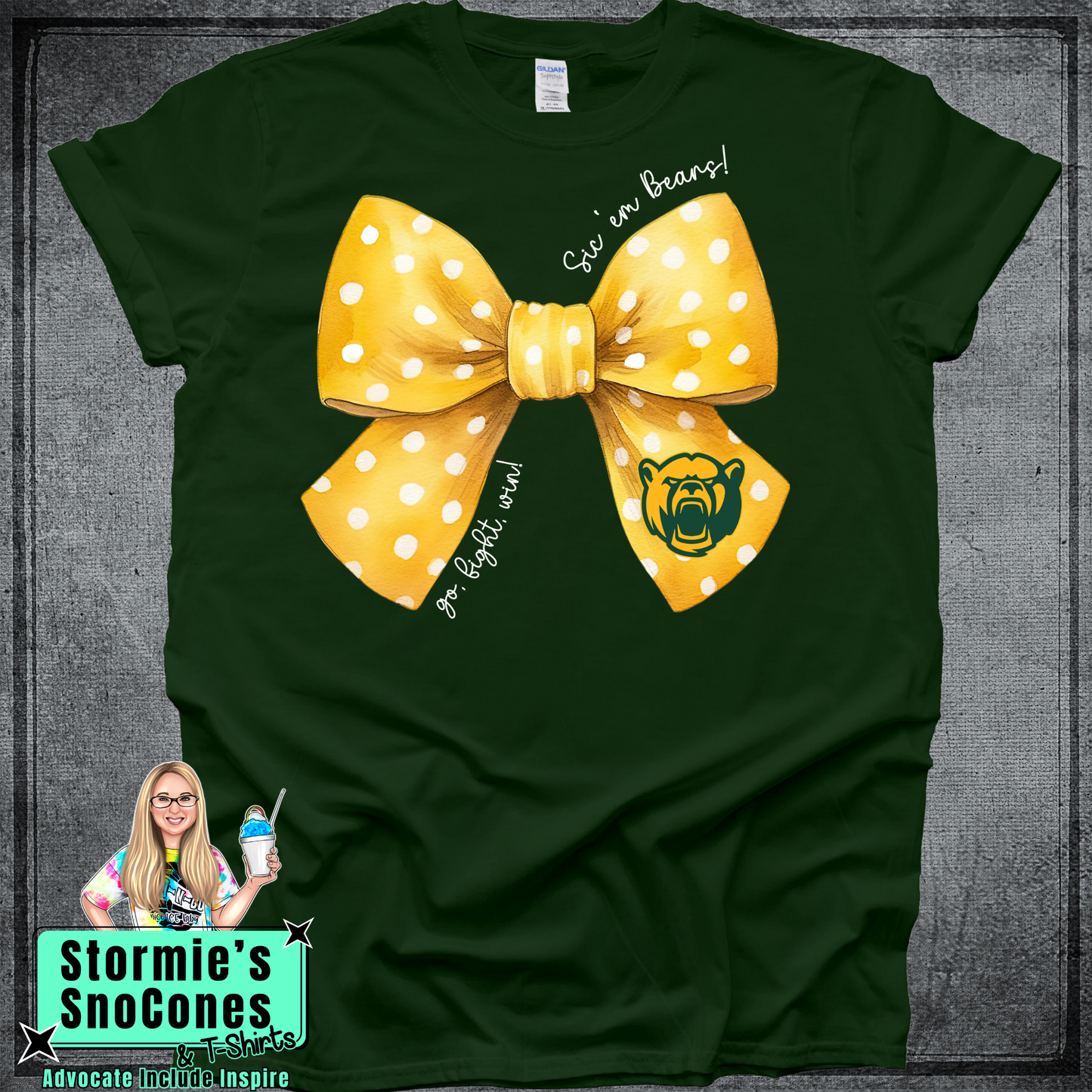 Baylor University Bears MASCOT Coquette Bow Forest Green Gildan Comfort Colors Bella Canvas Shirt