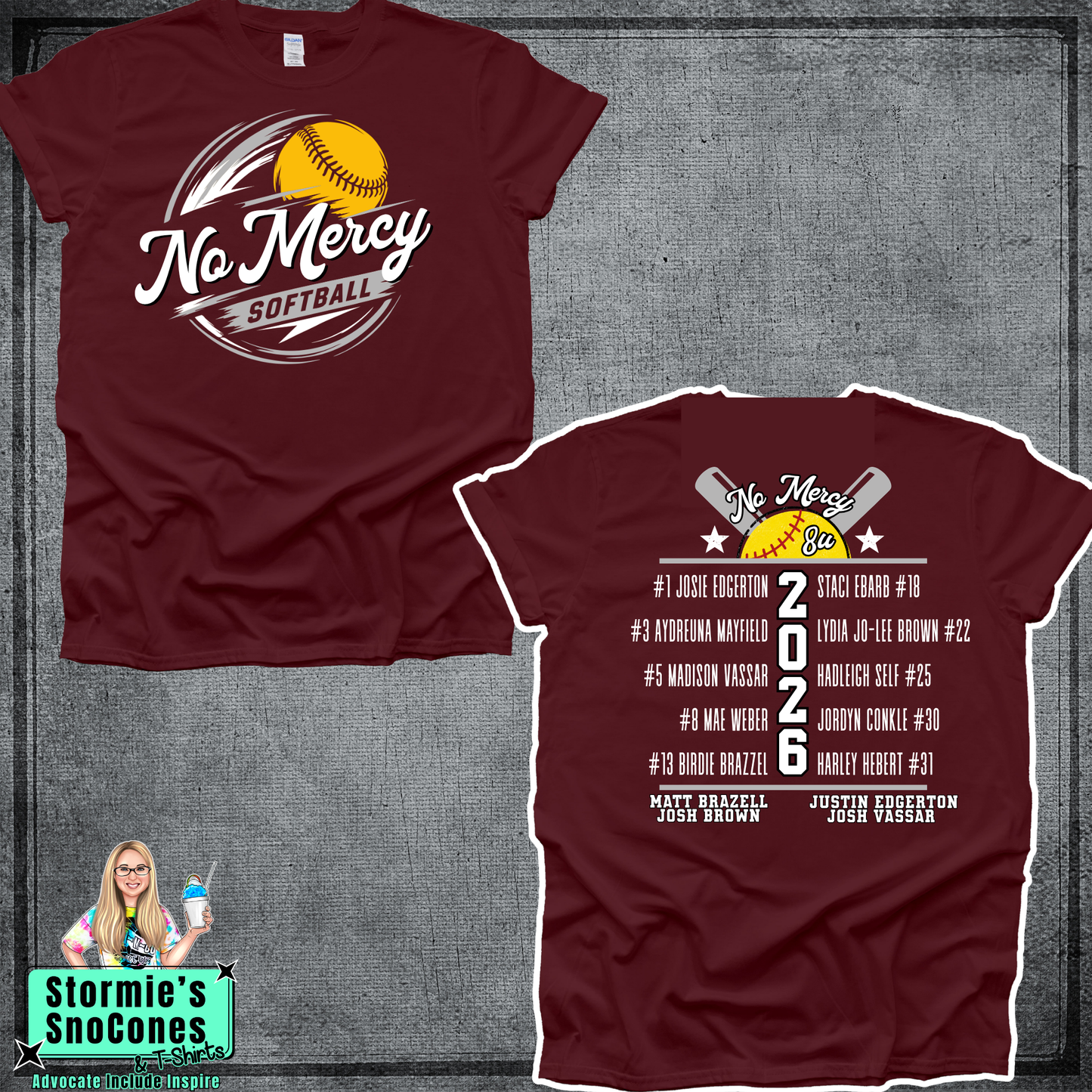 No Mercy Softball 8U 2026 Maroon Shirt