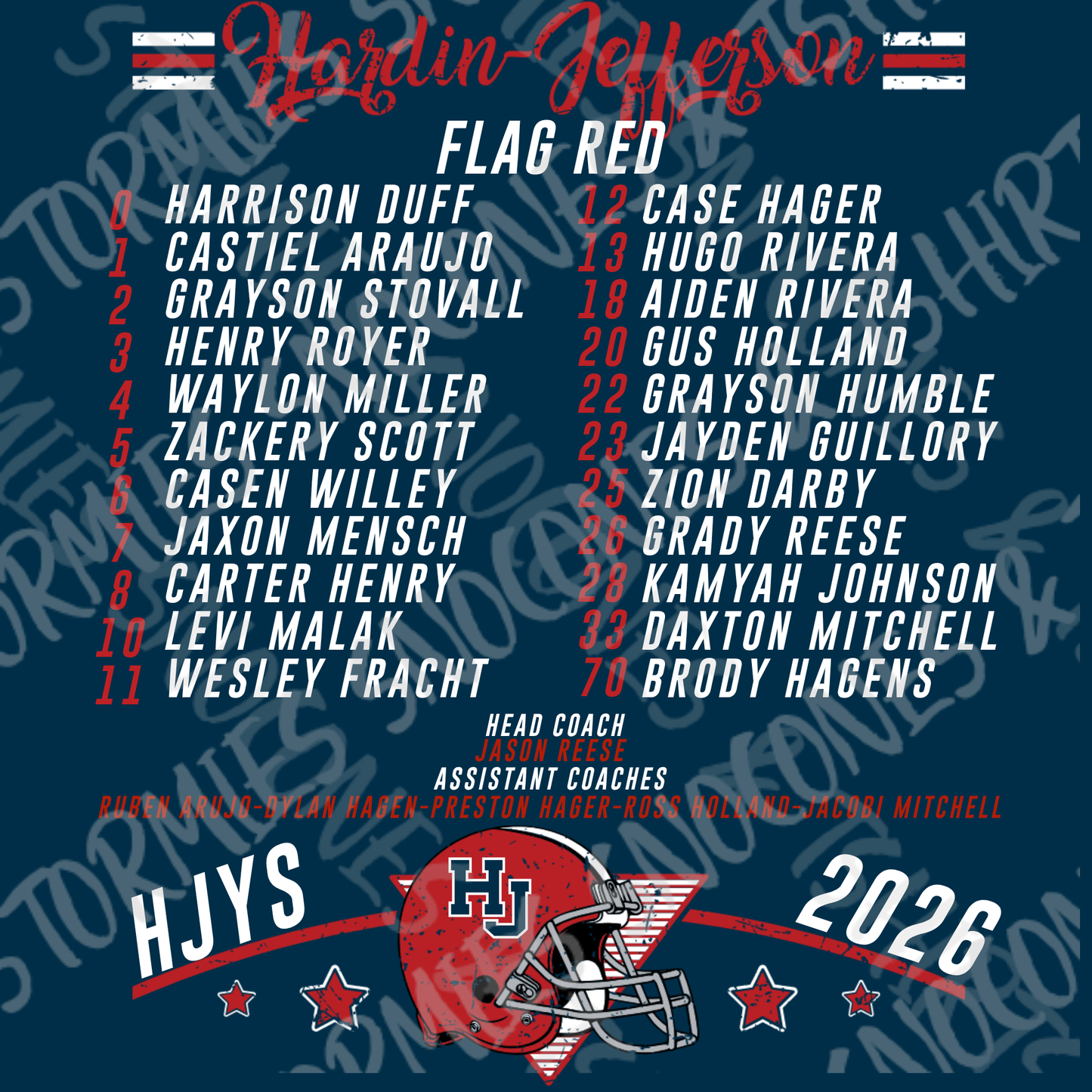 Hardin Jefferson Hawks HJYS Football 2026 Shirt - FLAG RED FOOTBALL
