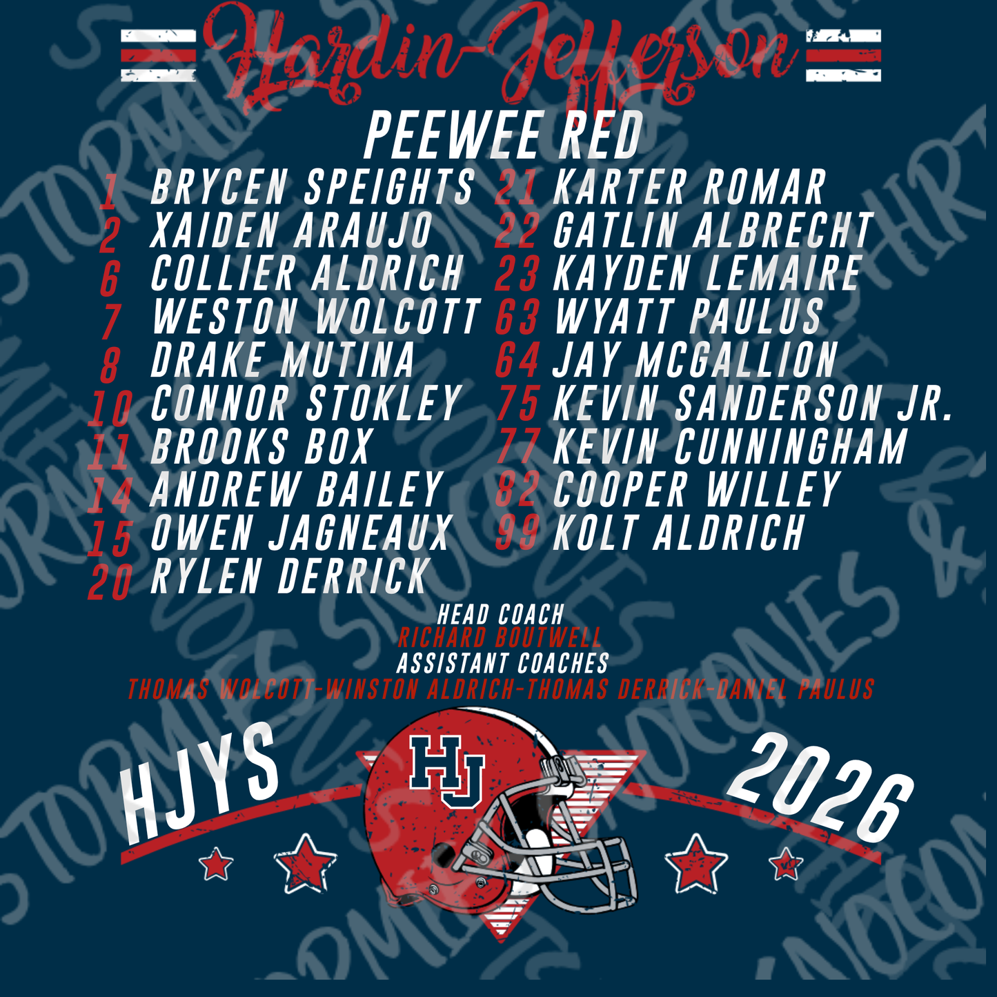 Hardin Jefferson Hawks HJYS Football 2026 Shirt - PEEWEE RED FOOTBALL