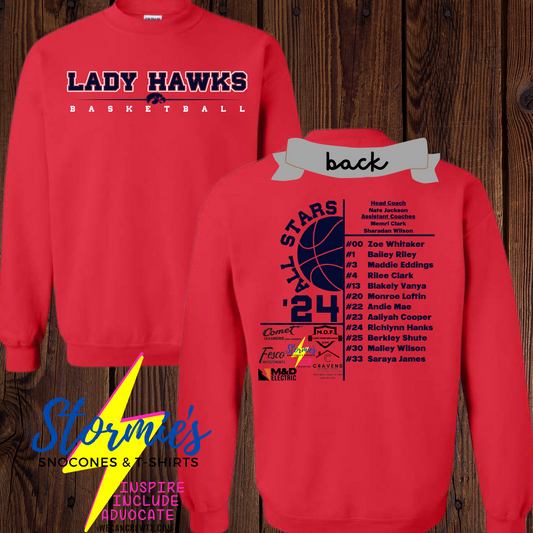 Lady Hawks Basketball All-Stars 2024 - Red Sweatshirt & Hoodie & Long Sleeve Shirt 2023-24