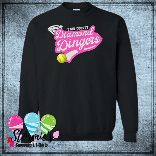 Diamond Dingers Softball Twin County 2025 - Black Sweatshirt & Hoodie & Long Sleeve Shirt