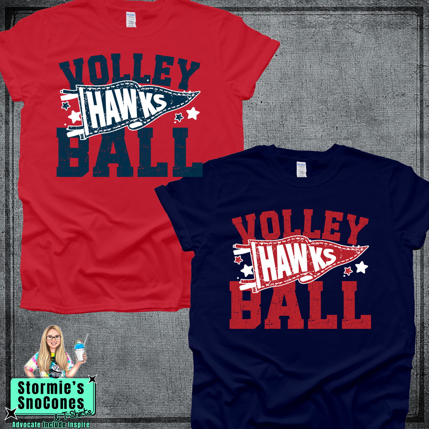 HJ Hawks Volleyball Distressed Pennant Tshirt