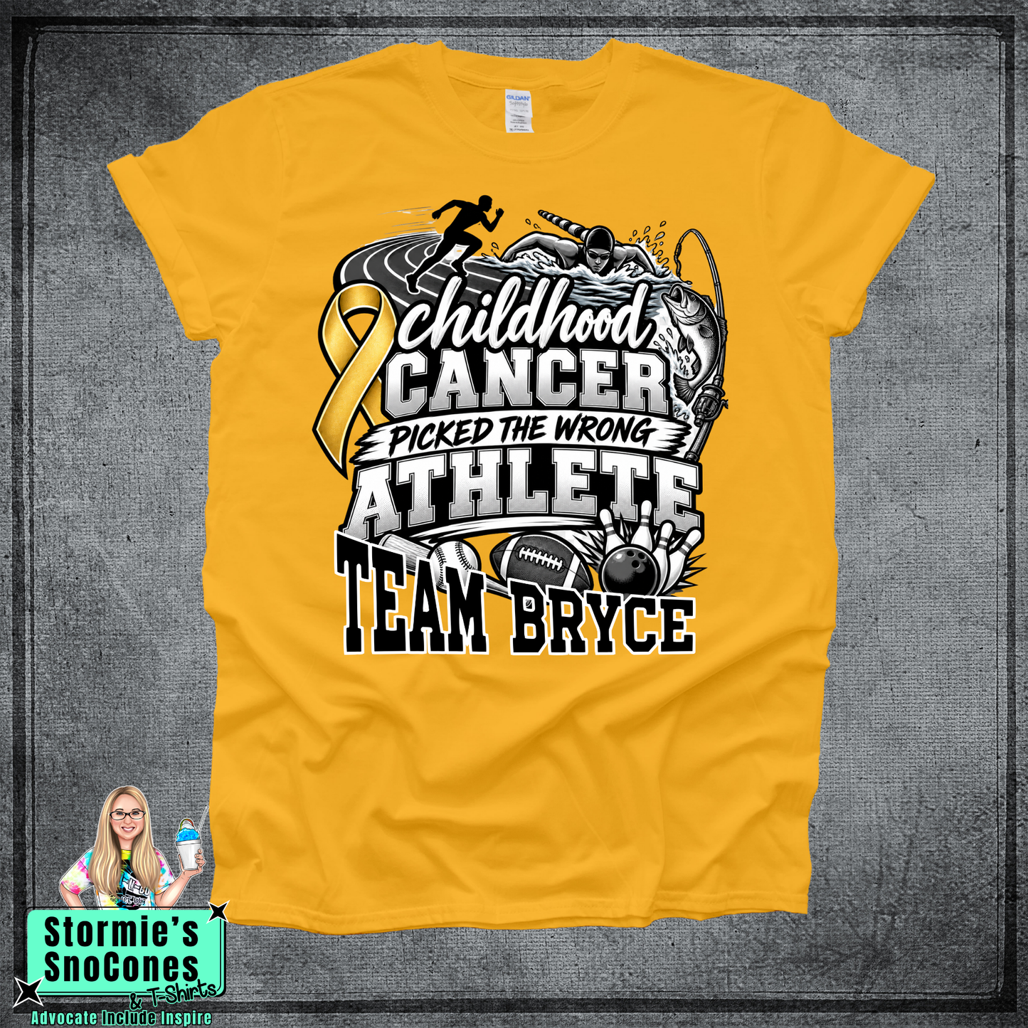 Team Bryce Childhood Cancer Gold Gildan Dryfit Comfort Colors Tultex Shirt