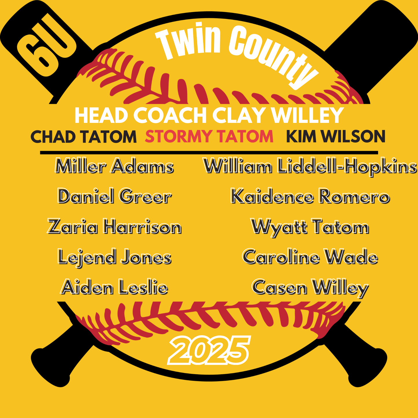 Marauders 6U Twin County 2025 Gold Shirt