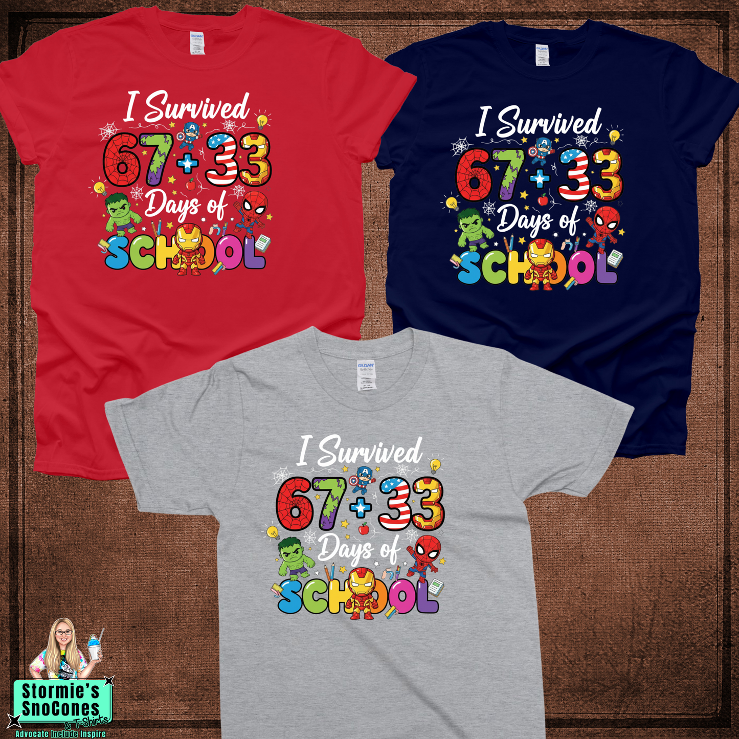 100 Days of School - I survived 67+33 days Superheroes Tshirt