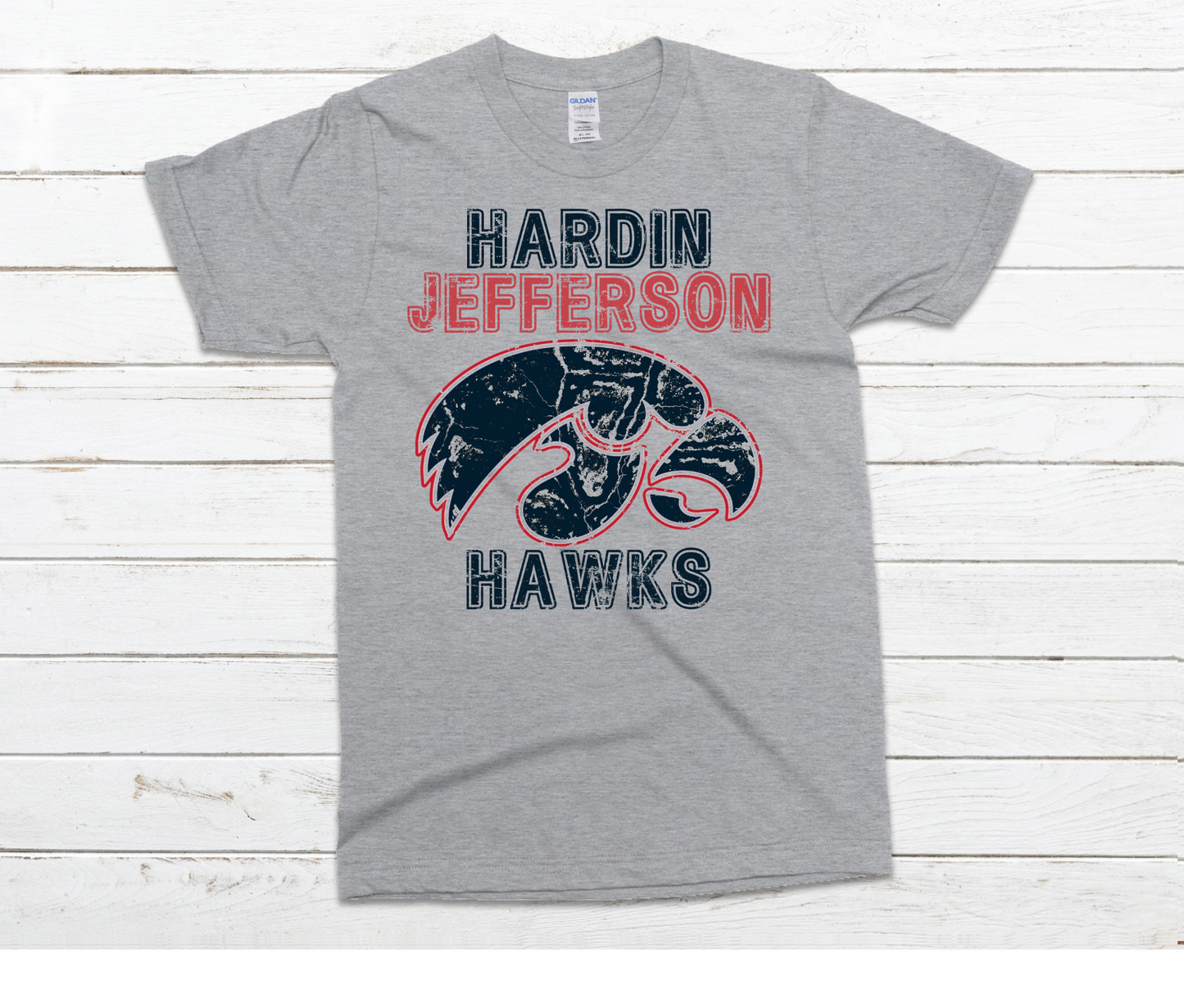 Hardin Jefferson Hawks Head Distressed Shirt