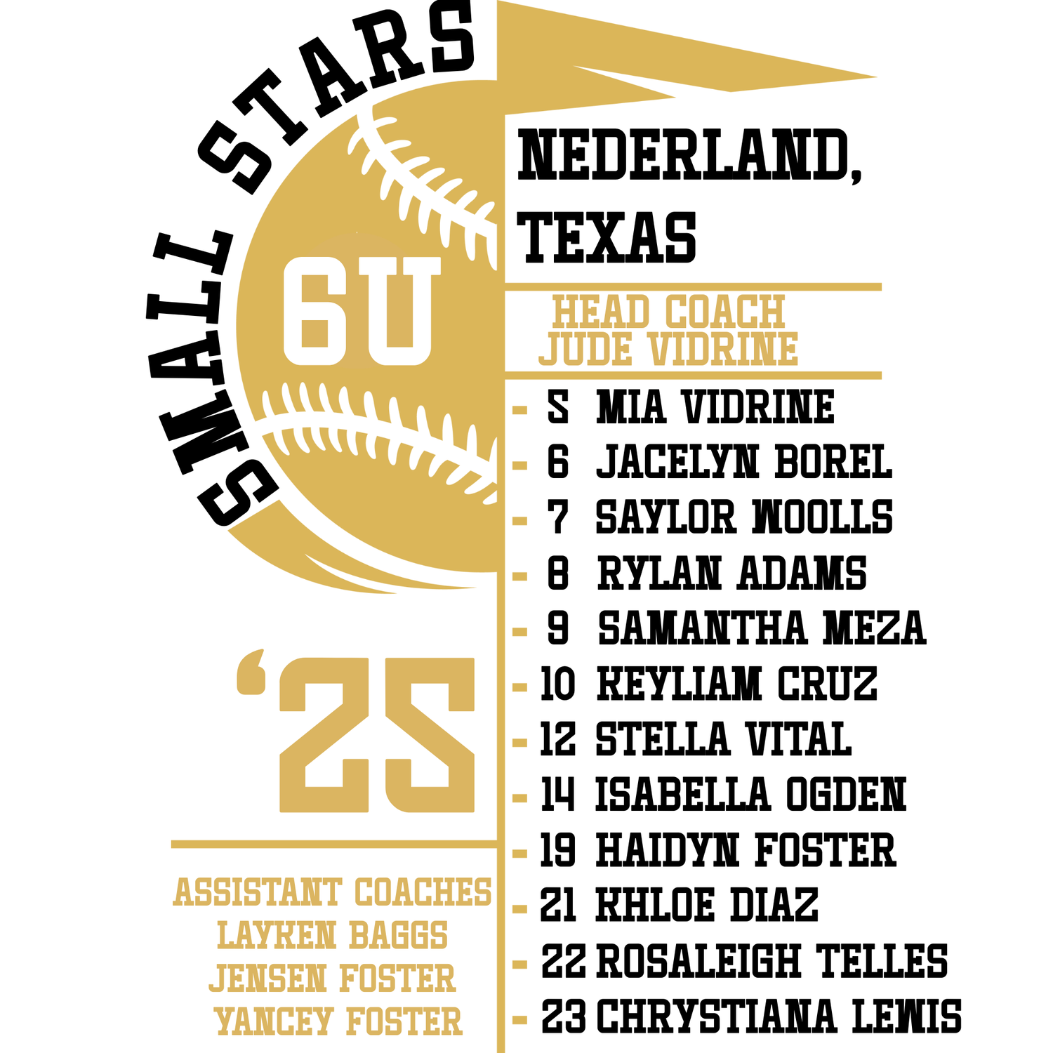 Nederland Small Stars 6U 2025 Baseball All Stars