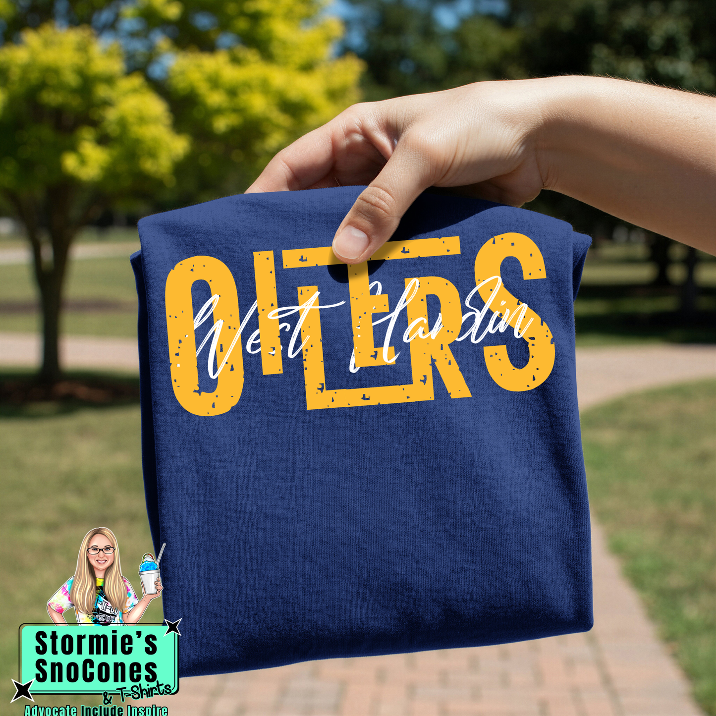 West Hardin Oilers Lines Cursive Weave Navy Gildan Comfort Colors Bella Canvas Shirt