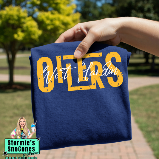 West Hardin Oilers Lines Cursive Weave Navy Gildan Comfort Colors Bella Canvas Shirt