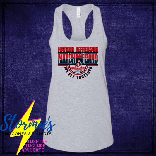 Hawks We Fly Together Band Gray Bella Racer Back Tank Top 2024