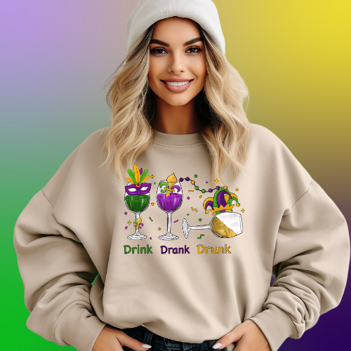 Mardi Gras Drink Drank Drunk Cream Sweatshirt & Hoodie