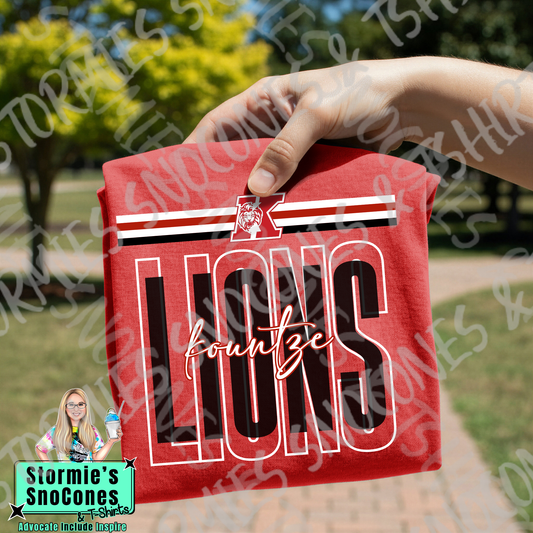 Kountze Lions Layered Outline Cursive Red Gildan Comfort Colors Bella Canvas Shirt