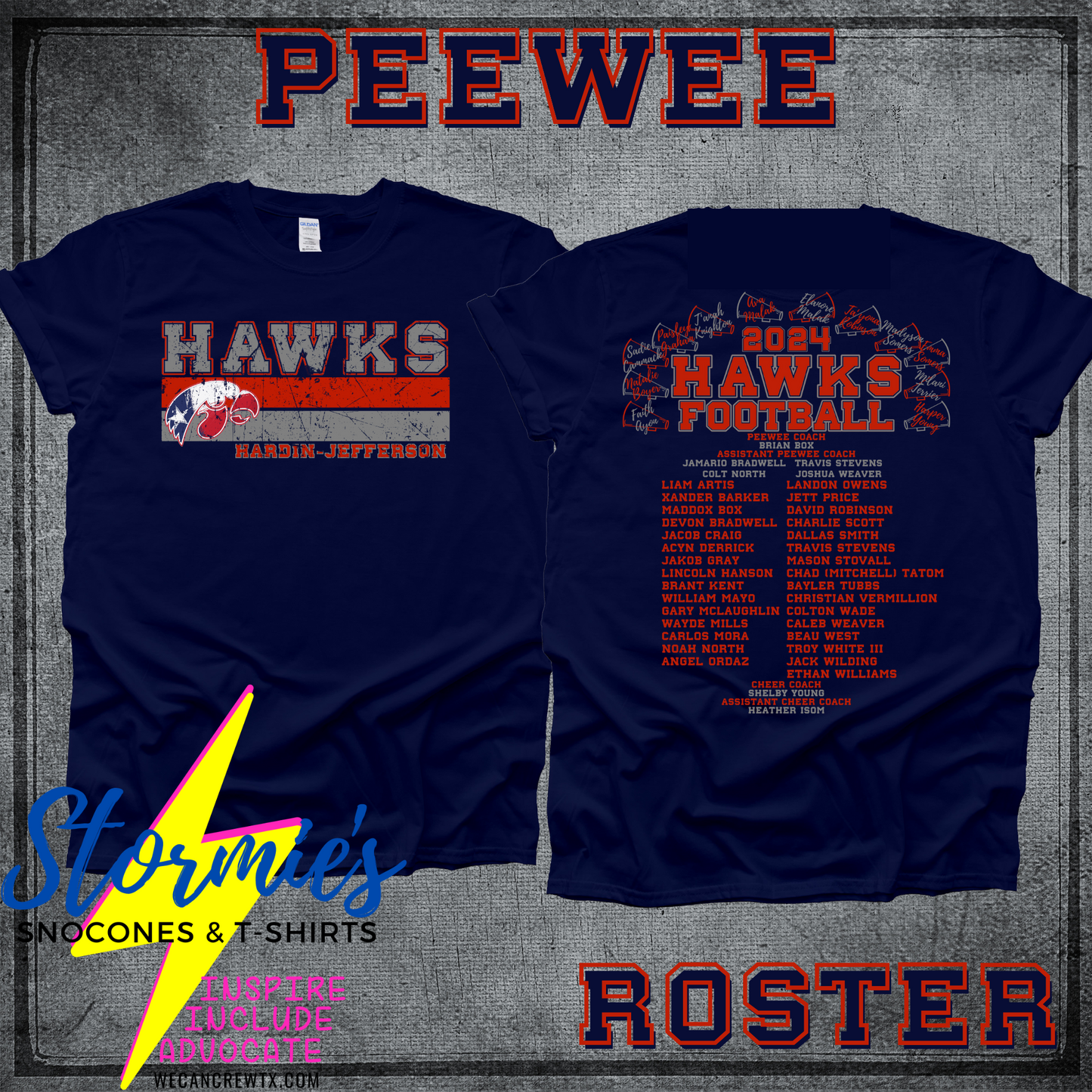 Hawks Peewee Football-Cheer Football 2024 Fundraiser ROSTER Shirt