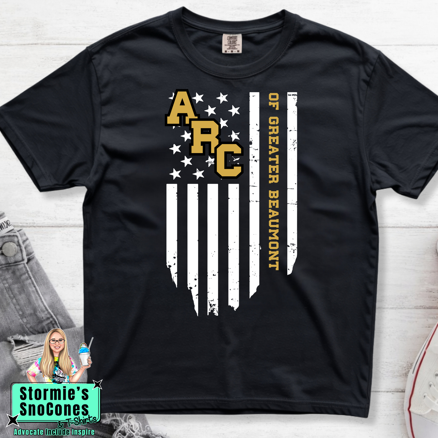 The Arc Of Greater Beaumont USA Flag Black Gildan Comfort Colors DryFit Shirt