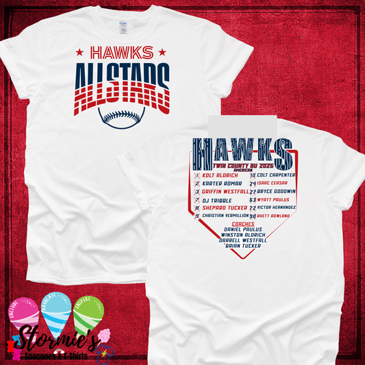 Hawks 8U Baseball All Stars AMERICAN 2025 White Shirt