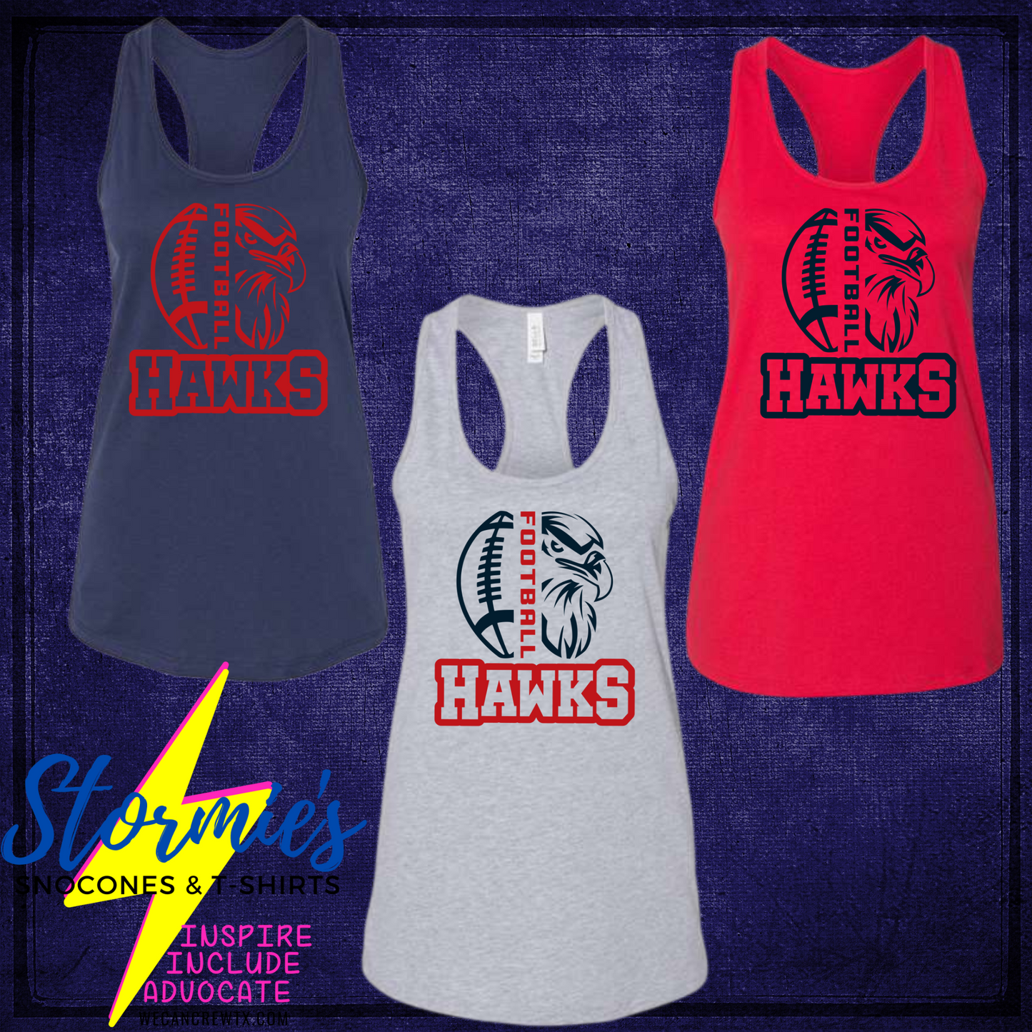 Hawks Split Football Bella Racer Back Tank Top