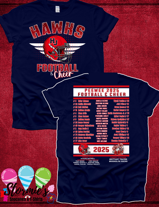 Hawks Football & Cheer 2025 Navy Shirt PEEWEE