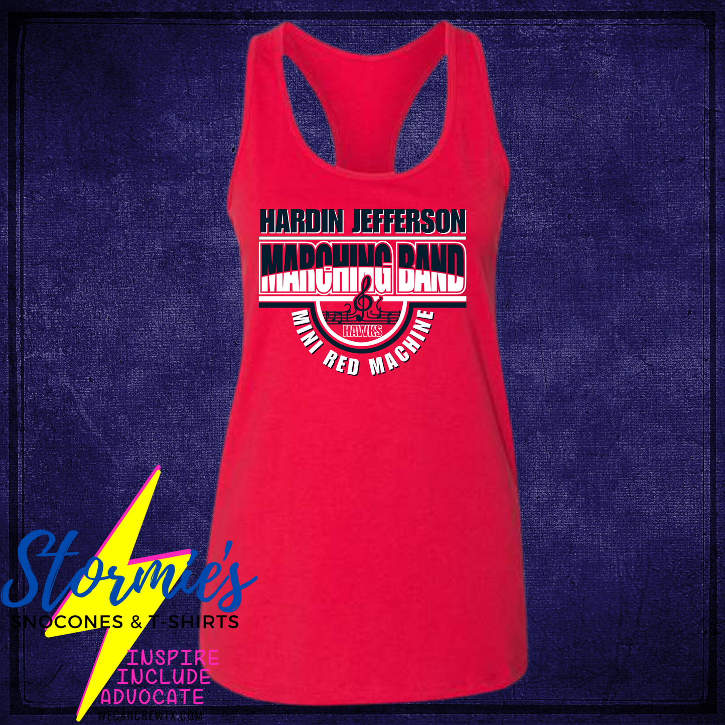 Hawks Mini Red Machine Band Hardin Jefferson Middle School HJJH Red Bella Racer Back Tank Top 2024