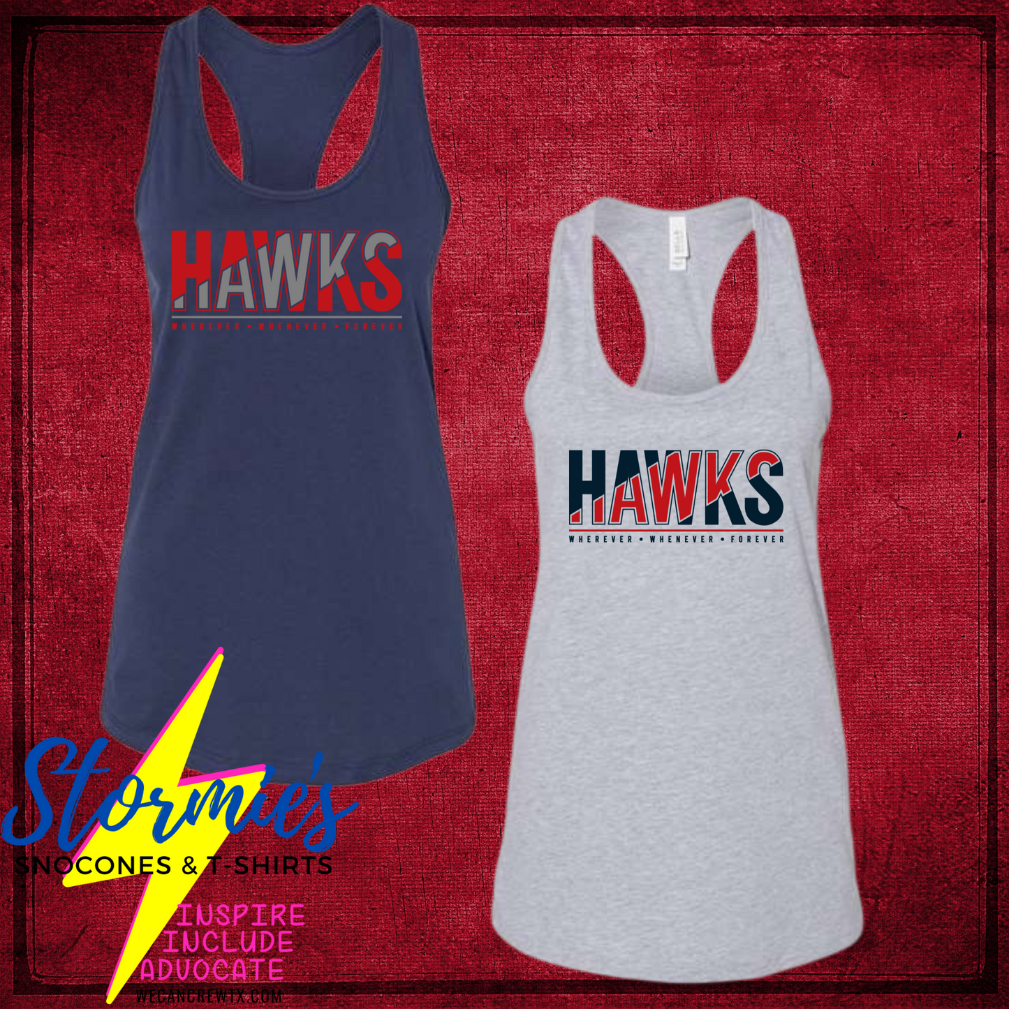 Wherever Whenever Forever Hawks Bella Racer Back Tank Top