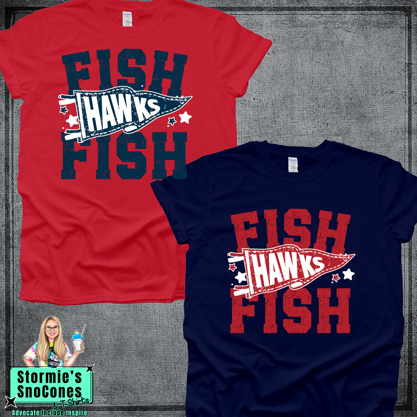 HJ Hawks Fishing Distressed Pennant Tshirt