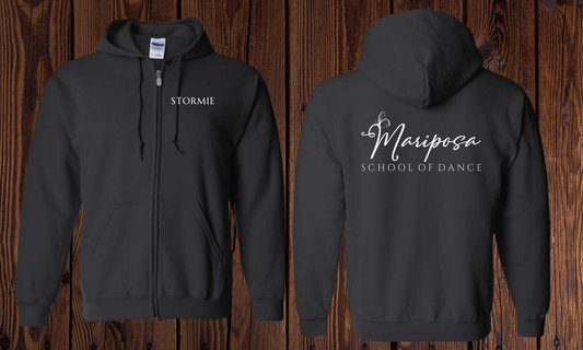 Mariposa School of Dance Black Zip up Hoodie Fundraiser