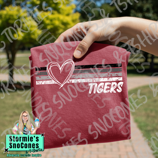 Devers Tigers Heart Lines Maroon Gildan Comfort Colors Bella Canvas Shirt