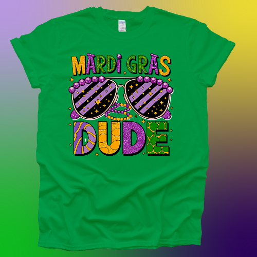 Mardi Gras Dude Sunglasses Green Shirt