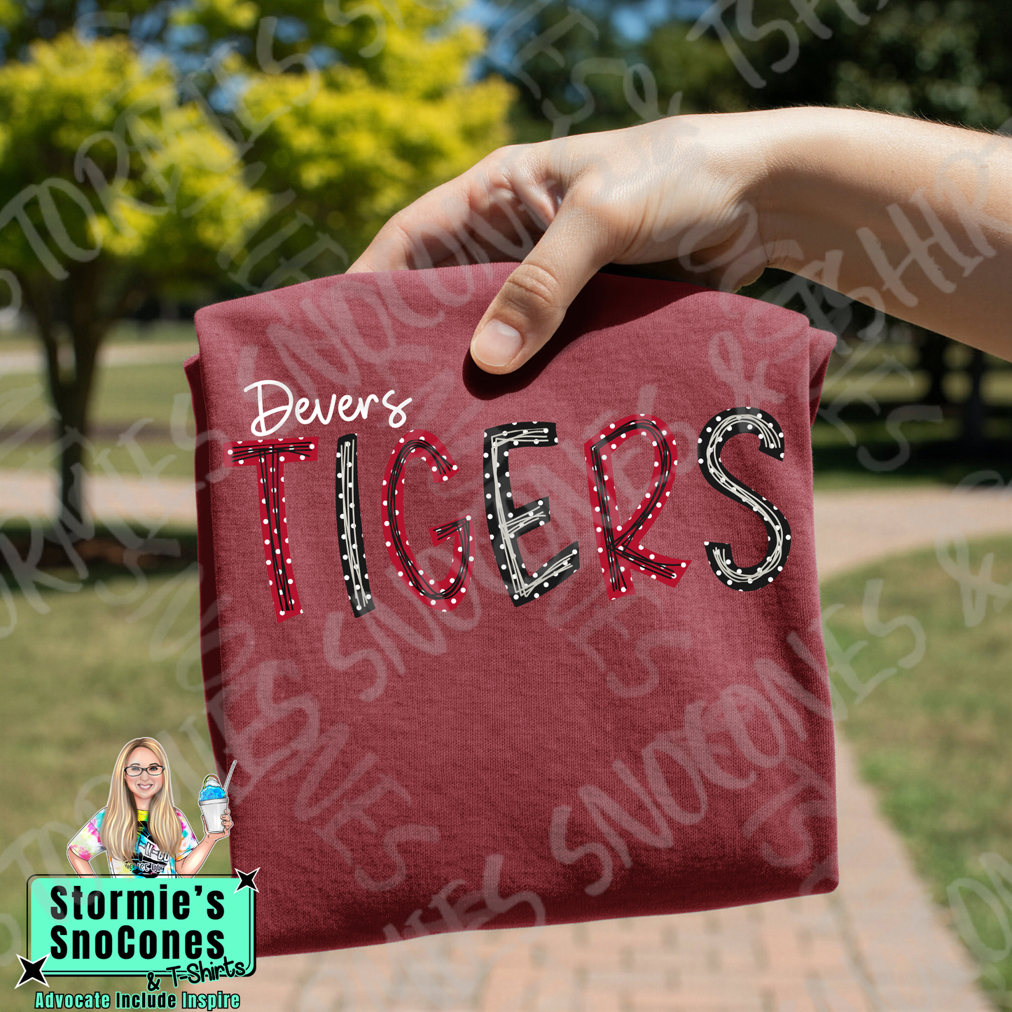 Devers Tigers Polka Dot Doodle Maroon Gildan Comfort Colors Bella Canvas Shirt