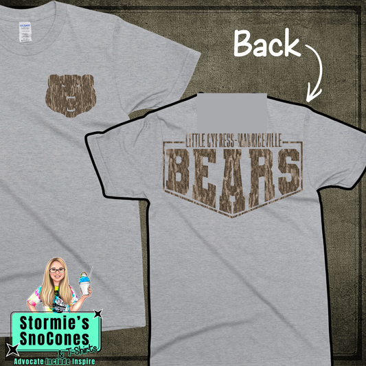 Little Cypress-Mauriceville Bears Bottomland Camo Frame - Dryblend or Dryfit - Sport Gray Short Sleeve Shirt