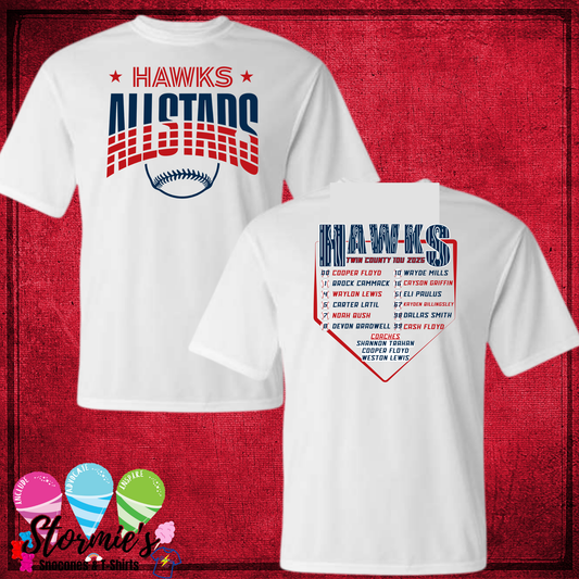 Hawks 10U Baseball All Stars 2025 White Dry Fit Shirt