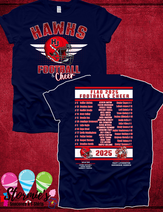 Hawks Football & Cheer 2025 Navy Shirt FLAG