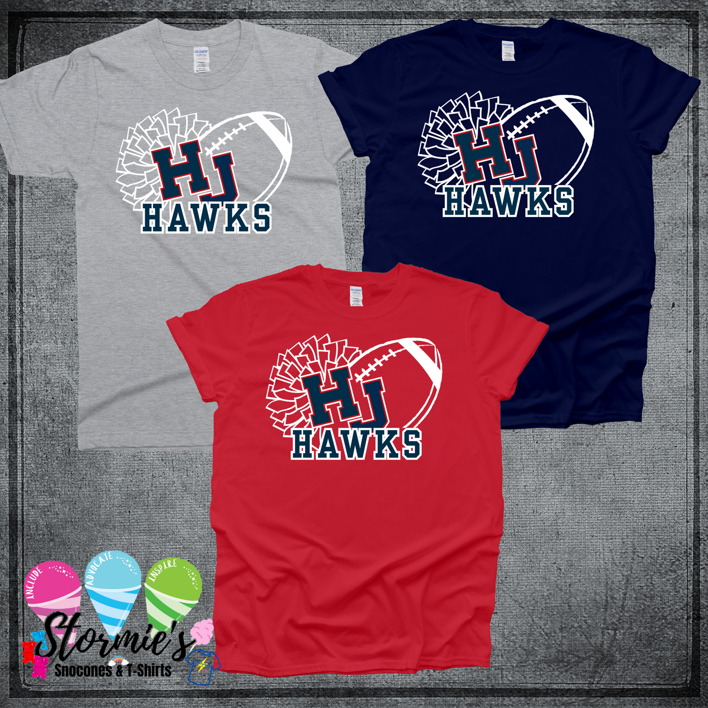 Hawks Football Cheer Outline HJ TShirt