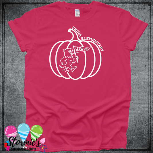 Hawk Pumpkin - Fall China Elementary Field Day 2025 Shirt Pink