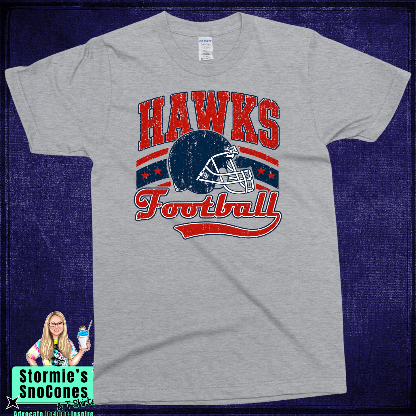 Hawks Football Helmet Lines Distressed Sport Gray Tshirt