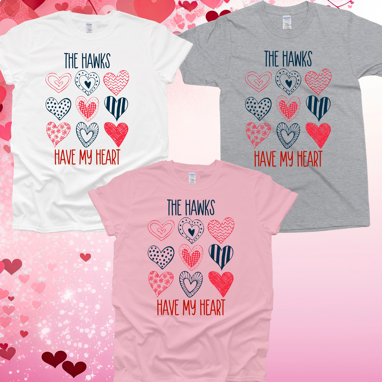 The Hawks Have My Heart Grid Valentine's Day Shirt