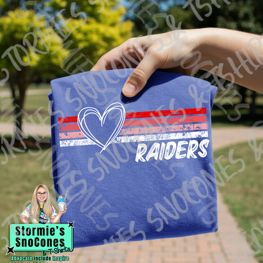 Lumberton Raiders Heart Lines Blue Gildan Comfort Colors Bella Canvas Shirt