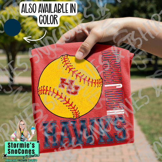 Hardin Jefferson Hawks Softball Distressed Hallow Gildan Dryfit Comfort Colors Bella Canvas Shirt