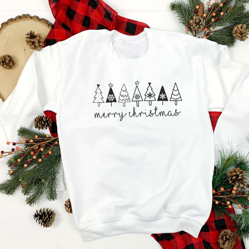 Merry Christmas Tree Line Sweatshirt & Tshirt