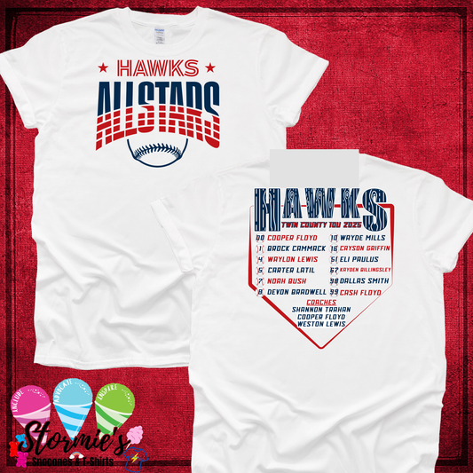 Hawks 10U Baseball All Stars 2025 White Shirt
