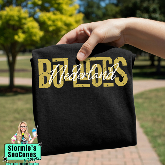 Nederland Bulldogs Lines Cursive Weave Black Gildan Comfort Colors Bella Canvas Shirt