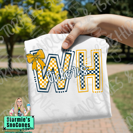 West Hardin Oilers Checkered Doodle Initials White Gildan Comfort Colors Bella Canvas Shirt