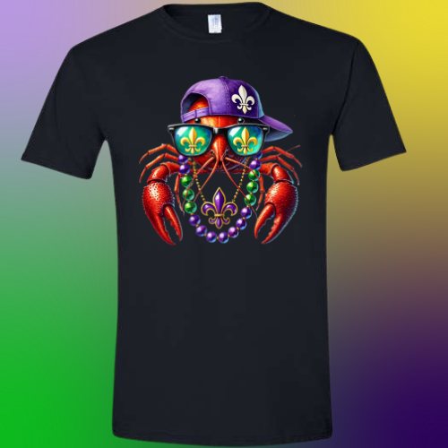 Mardi Gras Crayfish Crawdaddy Black Shirt