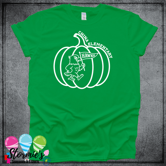 Hawk Pumpkin - Fall China Elementary Field Day 2025 Shirt Green