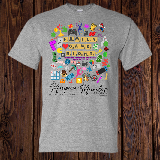 Mariposa School of Dance Family Game Night Sport Gray Shirt Fundraiser