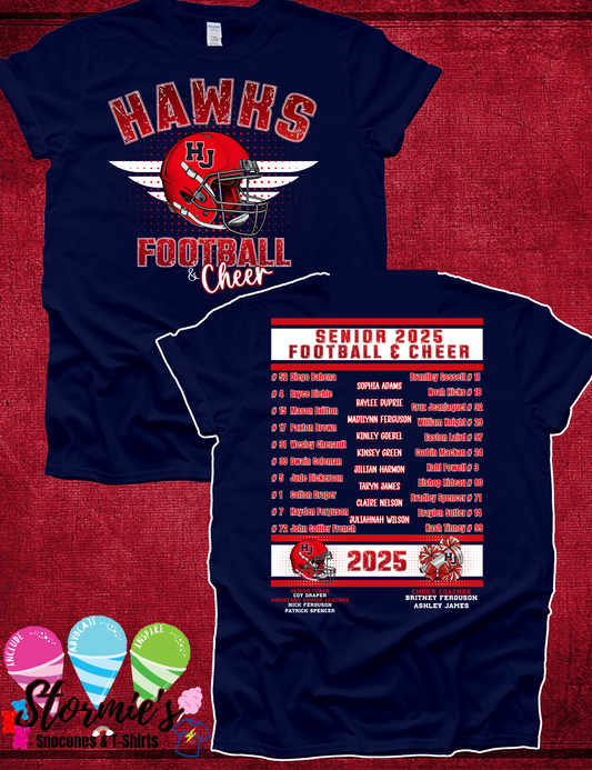 Hawks Football & Cheer 2025 Navy Shirt SENIOR