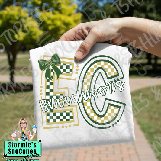 East Chambers Buccaneers Checkered Doodle Initials White Gildan Comfort Colors Bella Canvas Shirt